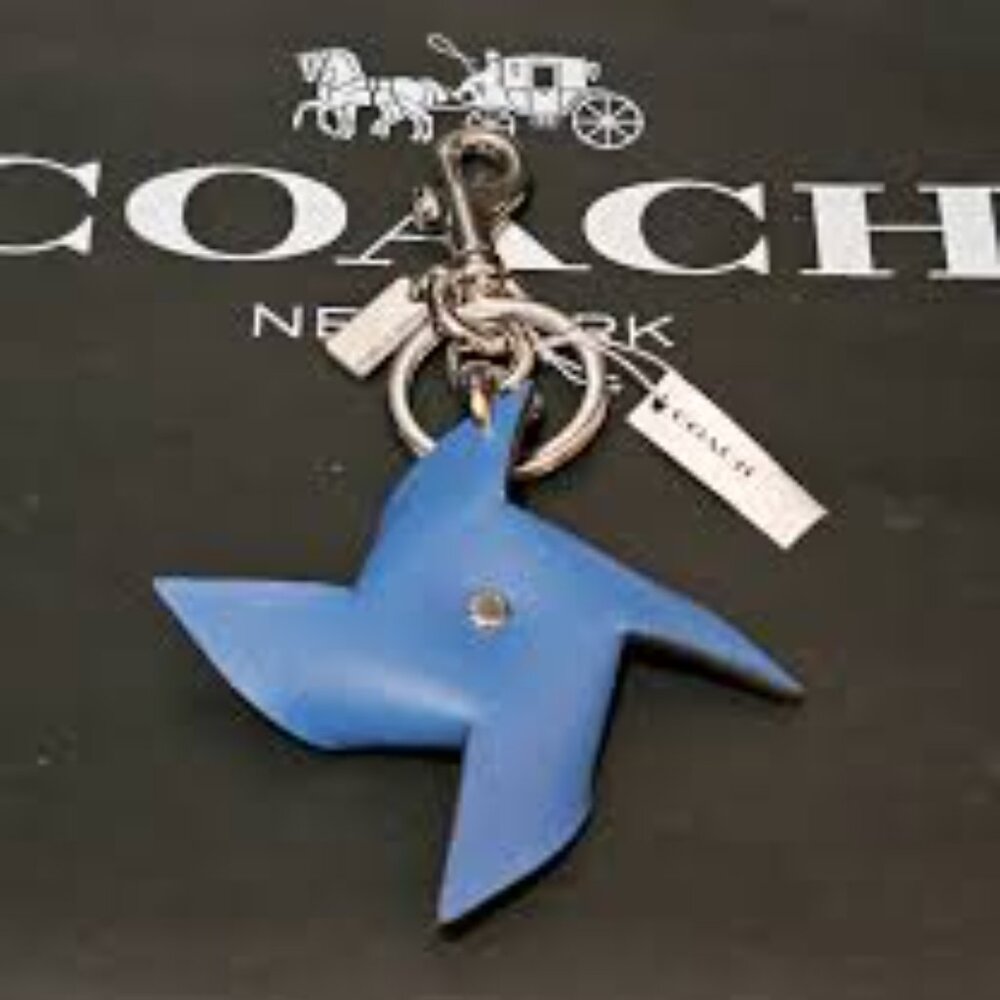 Coach Leather Pinwheel Bag Charm Keychain Red/Sky Blue - Picture 4 of 4